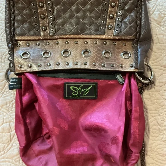 SHARIF Bundle of 3 Shoulder Bags Leather Suede and Mixed Green Brown Tan